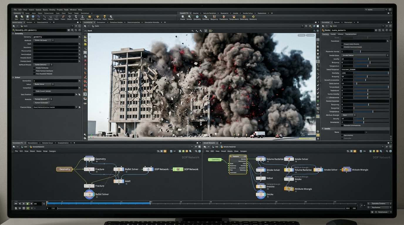 Houdini Procedural Destruction and Smoke Simulation